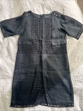 Ann Taylor Black Eyelet-Trim Linen Shift Dress
